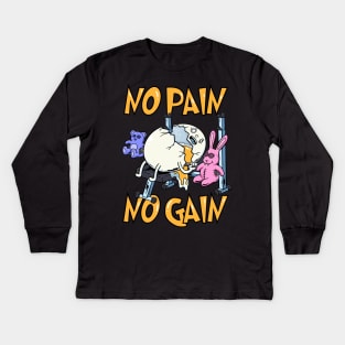 Egg-cel in the Gym: No Pain, No Gain, All Laughs Kids Long Sleeve T-Shirt